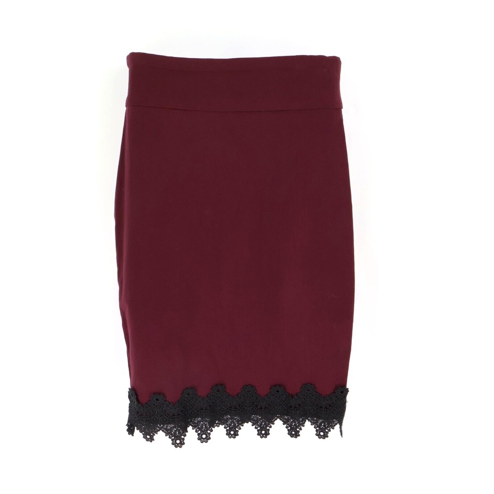 Joe B. Skirt Stretch Waist Womens Sz S Burgundy Black Lace Accents Comfort Waist